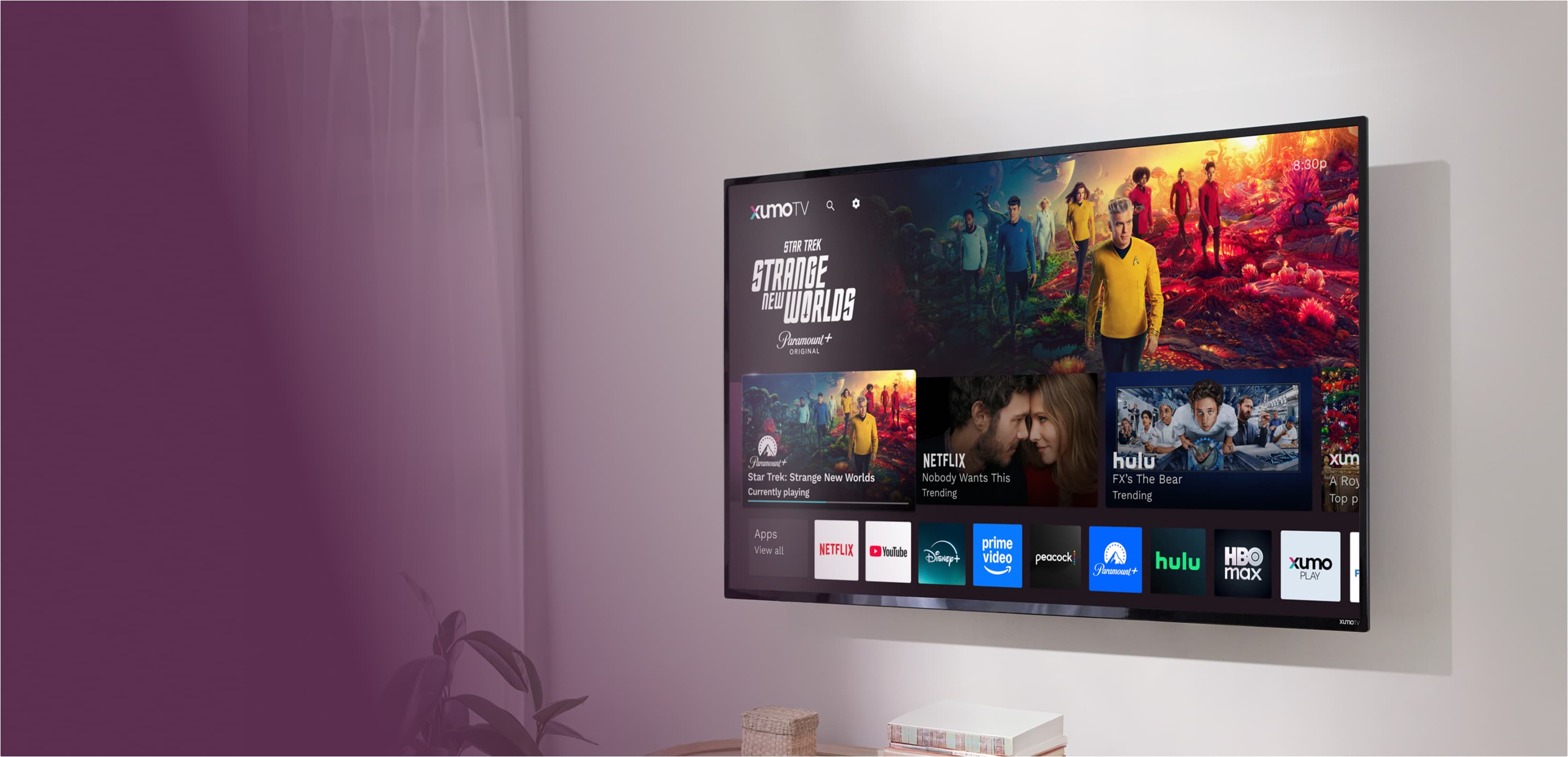 Xumo television mounted in a living room